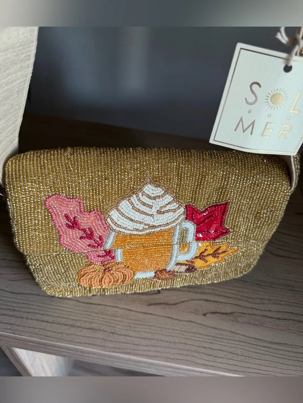 TikTok Viral Sol Mer Pumpkin Spice Latte coffee fall autumn leaves Beaded Bag